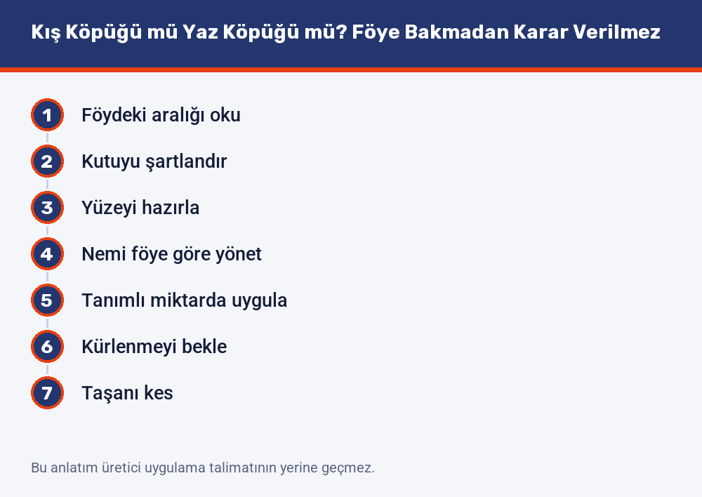 Soğukta köpük uygulamasının yedi adımı: föydeki aralığın okunmasından taşan köpüğün kesilmesine kadar sıra