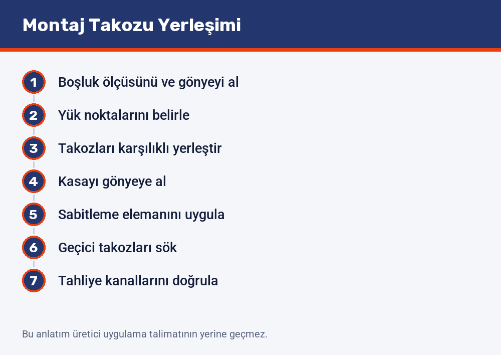 Takoz yerleşiminin yedi adımı: boşluk ölçüsünden tahliye kanallarının doğrulanmasına kadar montaj sırası