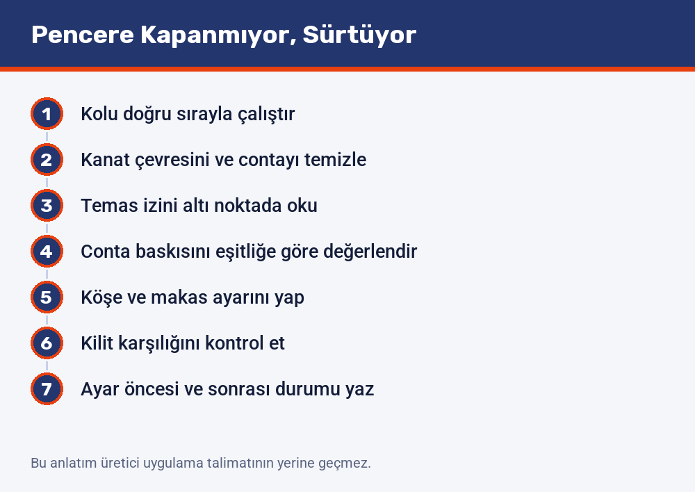 Kapanmama ve sürtme şikâyetinde izlenen yedi adımlık teşhis ve müdahale sırası