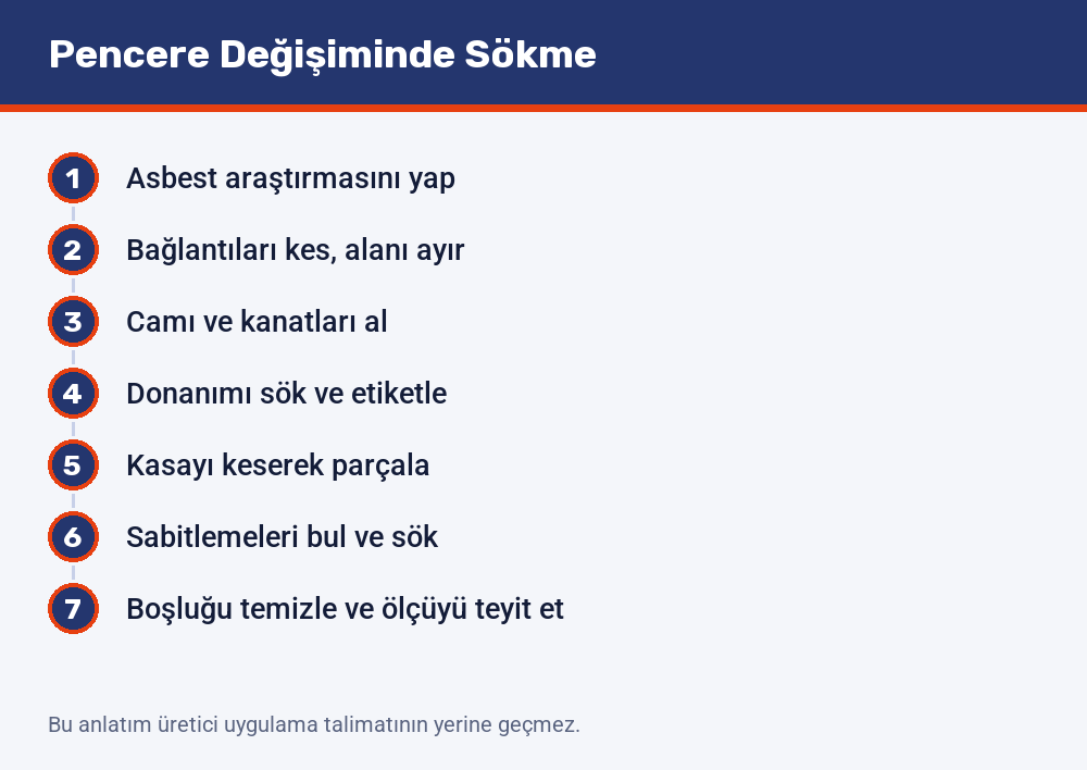 Pencere sökümünün yedi adımı: asbest araştırmasından boşluk ölçüsünün teyidine kadar sıra